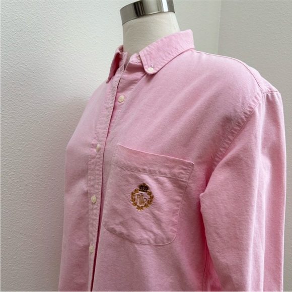 Ralph Lauren Vintage Oxford Shirt Crest 90s Button Down Blouse Pink Size Small 4 - Picture 9 of 14